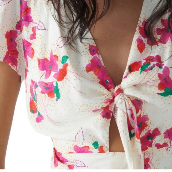 Ba&sh Floral Jacquard Tie Front Cut Out Elita Mini Dress Cream Size 10 NWT - Picture 2 of 13